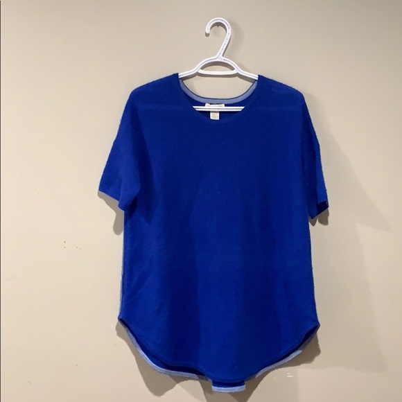 White + Warren Blue Short Sleeved Cashmere Sweater - Women’s Size Small - Picture 2 of 7